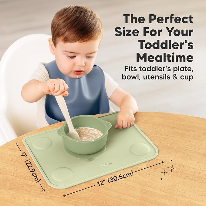 KeaBabies 2pk Silicone Placemats for Toddlers, Kids, Baby, 12x9 (Sage, S) | Non Slip Suction Silicone Placemat for Restaurants, Dining Table,Travel, Easy to Clean, Food Grade/BPA-Free, Small Table Mat