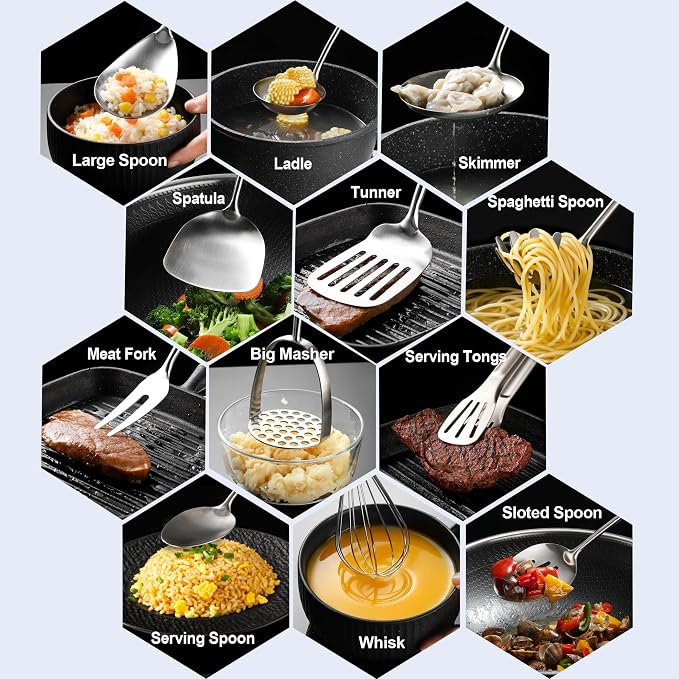 Stainless Steel Kitchen Utensils 13 PCS All Metal Set for Cooking | Food-grade 304;Dishwasher Safe;Made To Last;Meets All Needs;Great Choice for Gifts