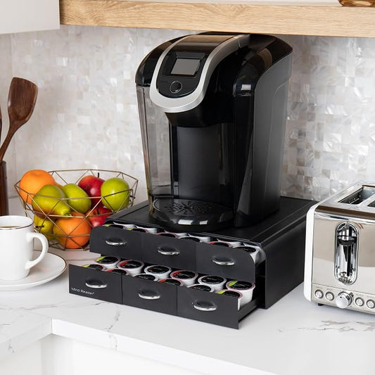 Mind Reader 72 Pod Coffee Drawer Organizer, 2 Tier Storage for Single Serve Pods, Coffee Machine Base, Countertop Pod Holder, Black