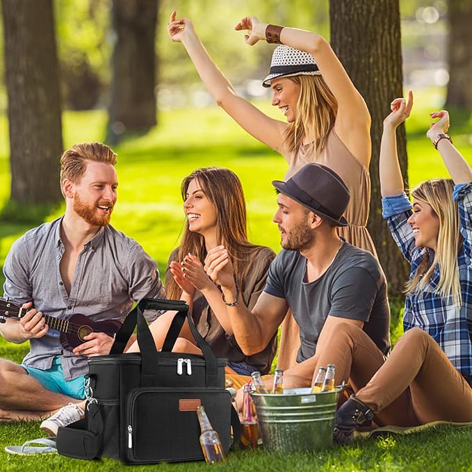 Lunch Bags for Women/Men, Insulated Lunch Bag for Work Office Picnic - Large Lunch Cooler Bag Leakproof Lunch Box with Adjustable Shoulder Strap for Adults - Black(15L)