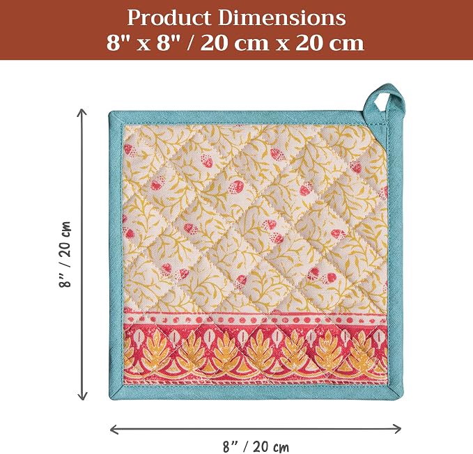 Maison d' Hermine Pot Holders 100% Cotton Potholders (8" x 8", Pack of 2) | Heat Resistant Hot Pads with Loop BBQ Cooking Baking Hotel Kitchen Handling Hot Pans Thanksgiving Christmas - Carpo
