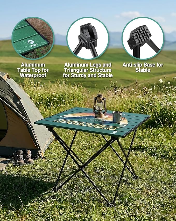 VILLEY Portable Camping Side Table, Ultralight Aluminum Folding Beach Table | Lightweight & Portable, Aluminum Folding Table with Carry Bag for Camping, Outdoor Cooking, Beach, Picnic, Boat & Travel