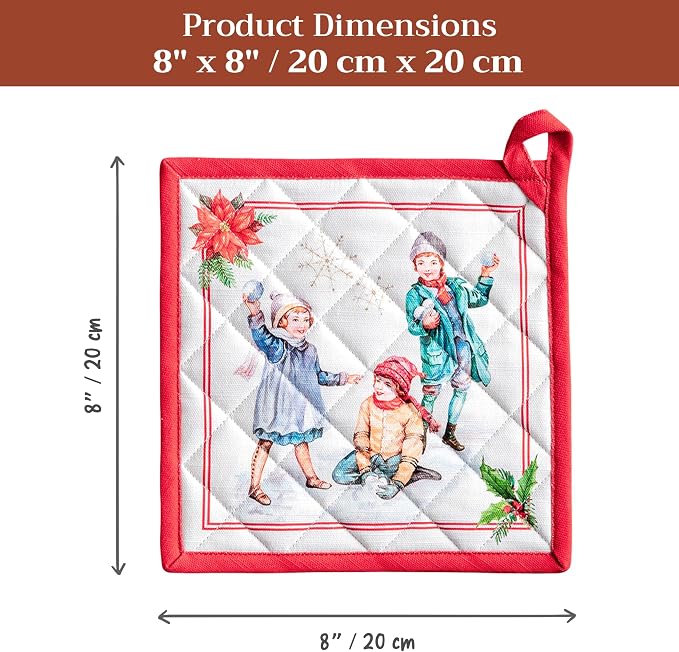 Maison d' Hermine Pot Holders 100% Cotton Potholders (8" x 8", Pack of 1) | Heat Resistant Hot Pads with Loop BBQ Cooking Baking Hotel Kitchen Handling Hot Pans Thanksgiving Christmas - Chromo