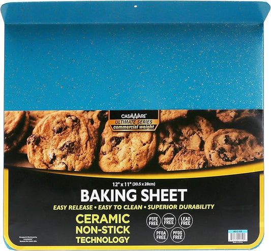 casaWare Toaster Oven 12 x 11-Inch Baking Sheet with a 1.5-Inch Handle (Blue Granite)