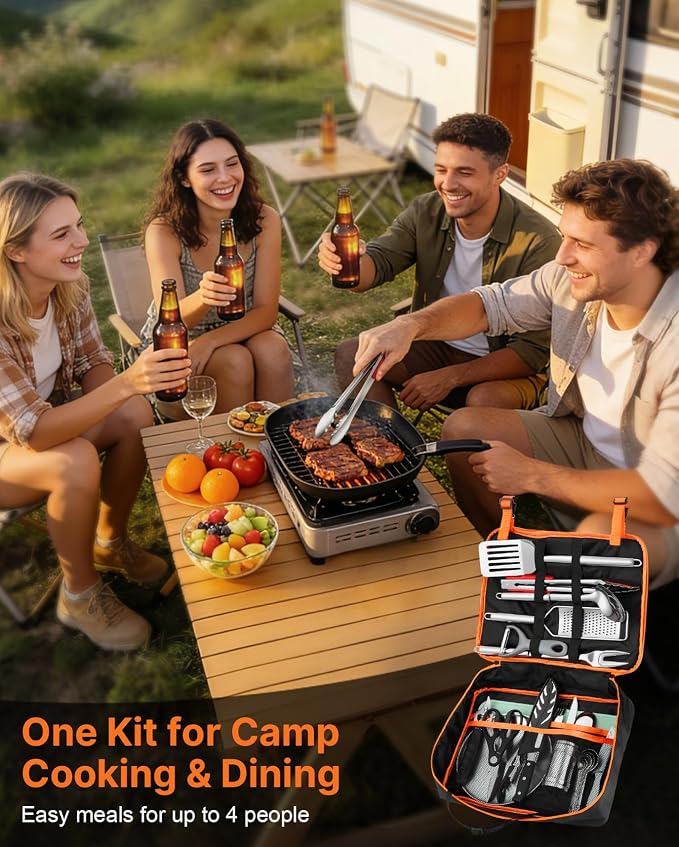 Gaialoop Portable Camping Cooking Utensils Set, Camp Kitchen Set with Organizer Bag, RV Essentials Outdoor Cooking Utensil Kit for Travel, Picnics, Camping, BBQs, Parties