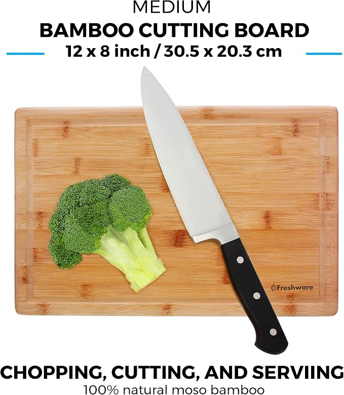 Bamboo Cutting Boards for Kitchen with Juice Groove [Set of 2] Wood Cutting Board for Chopping Meat, Vegetables, Fruits, Cheese, Knife Friendly Serving Tray with Handles