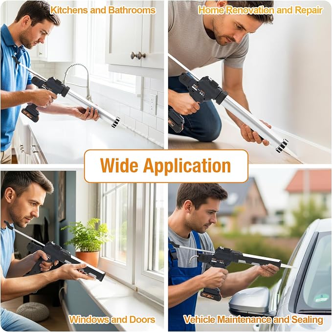 MAXXT 2-in-1 Cordless Caulking Gun - 2.0AH Battery Powered, Fits 10oz-20oz/300-600ml Cartridges & Sausage Packs, Anti-Drip Auto Retract, 6 Adjustable Speeds for Filling Sealing Repair