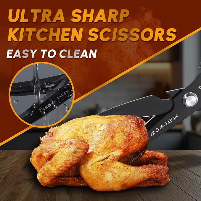 Huusk Kitchen Scissors Set Upgraded, Multifunction Kitchen Shears 2 Pack | Cooking Scissors for Meat, Fish, Vegetables, Chicken Bones, Turkey, Ergonomic Handles, Dishwasher Safe, Gifts for Women
