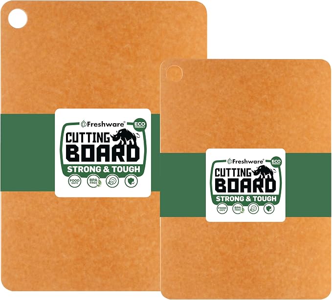 Freshware Wood Cutting Boards for Kitchen, Dishwasher Safe, Medium 12" x 9" and Large, 15" x 11.25", Set of 2, Natural