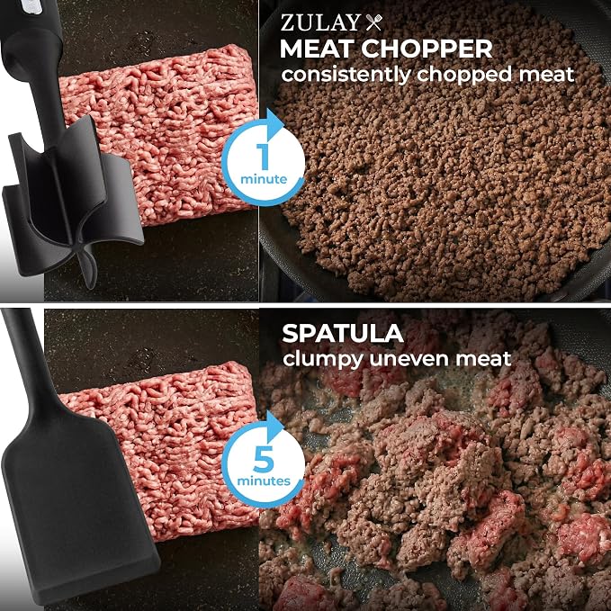 Zulay Kitchen Ground Meat Chopper Tool – 5-Blade Nylon Meat Chopper for Ground Beef, Non-Toxic Food Safe Meat Masher & Breaker, Heat Resistant to 180°C, Dishwasher Safe – Black