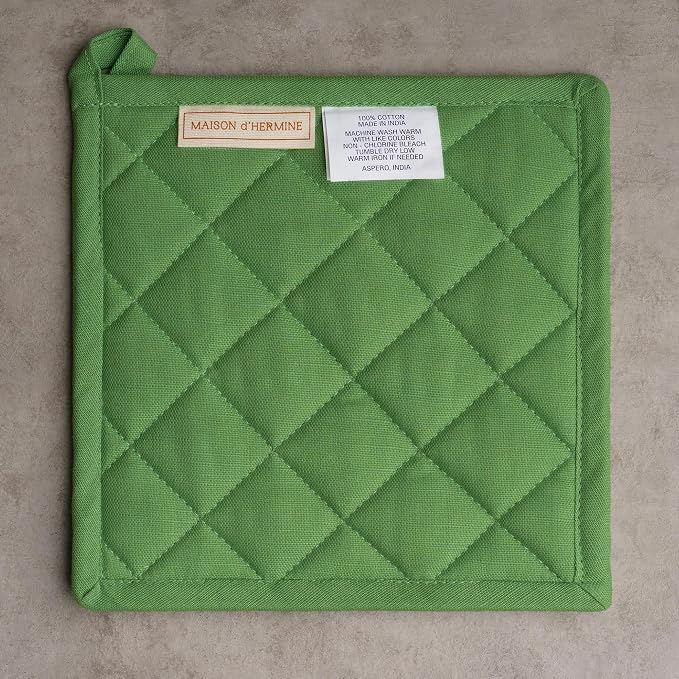 Maison d' Hermine Pot Holders 100% Cotton Potholders (8" x 8", Pack of 2) | Heat Resistant Hot Pads with Loop BBQ Cooking Baking Farmhouse Kitchen Handling Hot Pans Spring Summer - Basse Cour