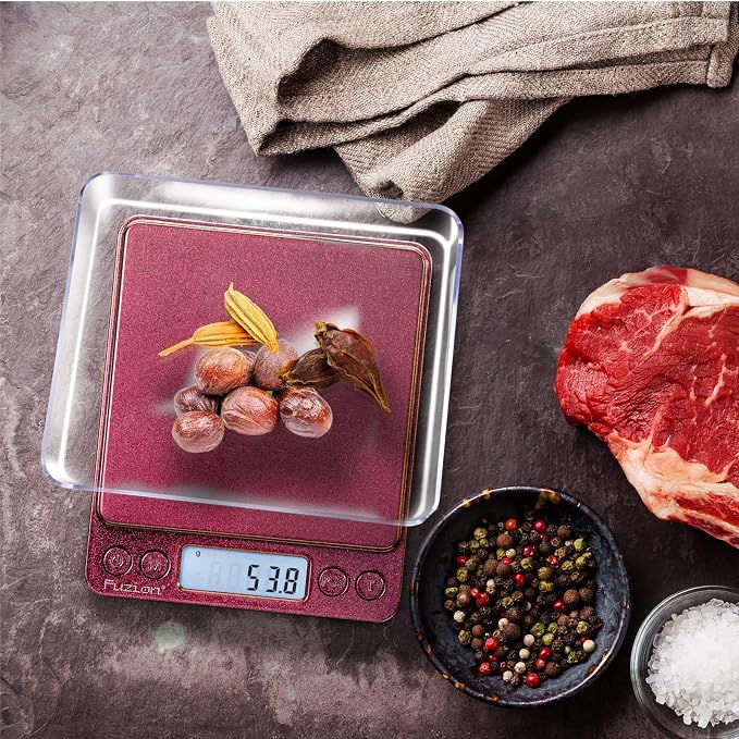 Fuzion Small Gram Scale 3000g, Digital Kitchen Food Scale, Gram and Ounce | Ombré, 0.1g Accuracy, 6 Modes, 2 Trays Included, Tare, Piece Counting, For Food, Coffee, Cooking, Herb, Reptiles, Coins