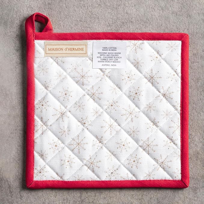 Maison d' Hermine Pot Holders 100% Cotton Potholders (8" x 8", Pack of 1) | Heat Resistant Hot Pads with Loop BBQ Cooking Baking Hotel Kitchen Handling Hot Pans Thanksgiving Christmas - Chromo