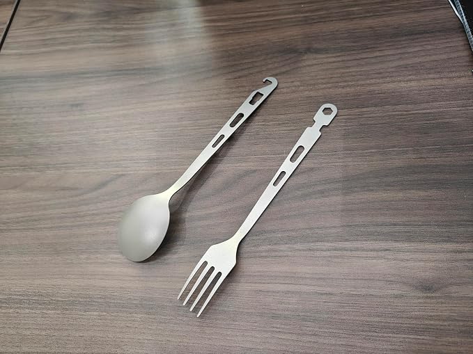 3Pcs- Titanium Fork Spoon Chopsticks Set - Camping Tongs | Ultralight Backpacking Utensils, Travel Cutlery Set, Heat-Resistant & Rustproof, Hiking Survival Gear