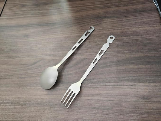 3Pcs- Titanium Fork Spoon Chopsticks Set - Camping Tongs | Ultralight Backpacking Utensils, Travel Cutlery Set, Heat-Resistant & Rustproof, Hiking Survival Gear
