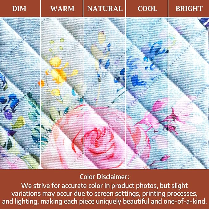 Maison d' Hermine 100% Cotton Oven Mitt & Pot Holder Set (7.5"x13" & 8"x8") | Heat Resistant BBQ Cooking Gloves with Loop Baking Kitchen Hotel Home Farmhouse Spring Summer - Sweet Rose Lavender - Lush
