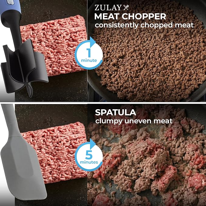 Zulay Kitchen Ground Beef Chopper Tool – 5-Blade Nylon Meat Chopper for Ground Beef, Non-Toxic Food Safe Meat Masher & Breaker, Heat Resistant to 180°C, Dishwasher Safe – Periwinkle