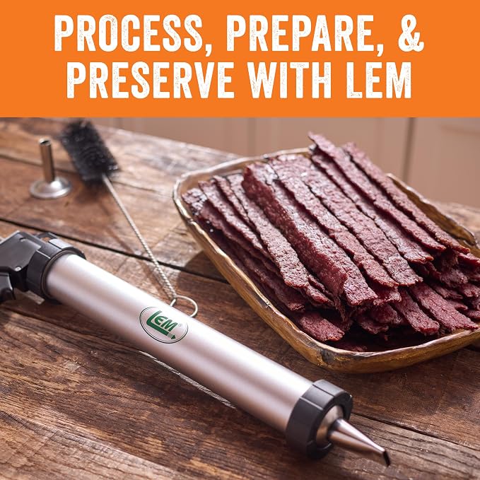 LEM Products Jerky Cannon, Anodized Aluminum Jerky Gun for Beef Snack Sticks, Meat Sticks, Includes Nozzles, Meat Seasonings, Cleaning Brush