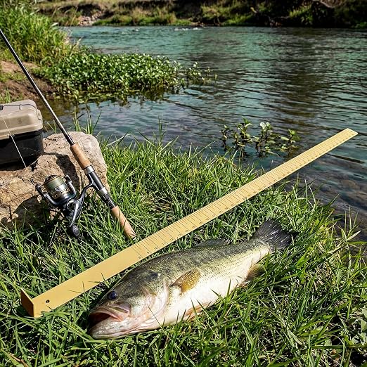 Zonon 1/8" x 2" x 48" Fish Measuring Board Anodized Aluminum Fish Ruler Yellow Corrosion Resistant Boat Measuring Tool for Fishing Competition Fresh and Salt Water