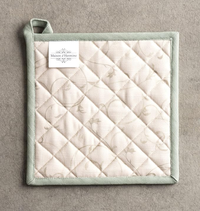Maison d' Hermine Pot Holders 100% Cotton Potholders (8" x 8", Pack of 2) | Heat Resistant Hot Pads with Loop BBQ Cooking Baking Hotel Kitchen Handling Hot Pans Thanksgiving Christmas - Lumina
