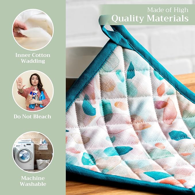 Maison d' Hermine Pot Holders 100% Cotton Potholders (8" x 8", Pack of 2) | Heat Resistant Hot Pads with Loop BBQ Cooking Baking Farmhouse Kitchen Handling Hot Pans Spring Summer - Summer Picnic