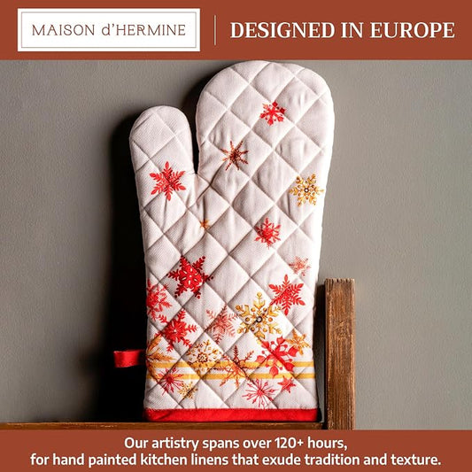 Maison d'Hermine Oven Gloves 100% Cotton Oven Mitt (7" x 13", Pack of 1) | With Loop Heat Resistant BBQ Cooking Gloves Baking Kitchen Handling Hot Pans Thanksgiving Christmas - Crystal Star