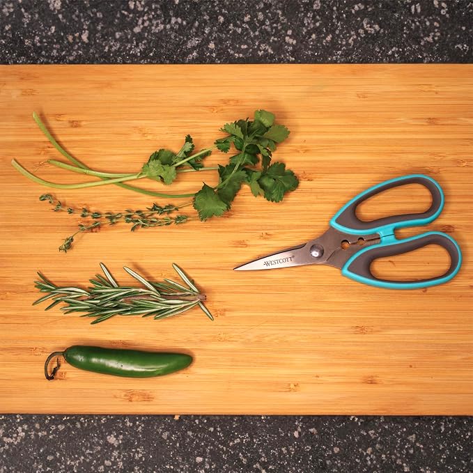 Westcott Titanium-Bonded Soft Handle Kitchen Shears for Herbs, Teal - 6.5-Inch Versatile Kitchen Shears with Precision Cutting Tips and Built-In Herb stripper for Easy Handling and Comfort