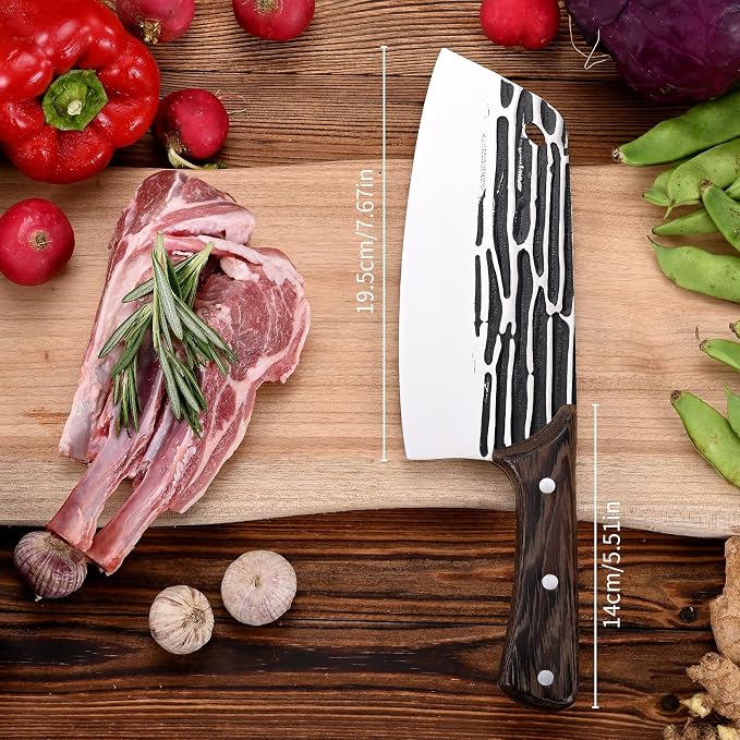 SHI BA ZI ZUO Forged Meat Cleaver Heavy Duty Kitchen Knife Chopping Knife for Vegetable and Meat Cutting,with Non-Slip Wooden Handle