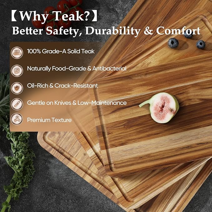 XXLarge Teak Cutting Board Wood Wooden Cutting Boards For Kitchen | Extra Large Solid Butcher Block, Natural Non-toxic, Non-slip Base, Charcuterie Board, Best Cutting Chopping Board