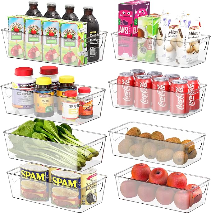 Simple Houseware 8 Pack Clear Fridge Storage Bins Organizer (12"x6.2"x3.4") | for Cabinet / Pantry / Refrigerator / Freezer / Kitchen