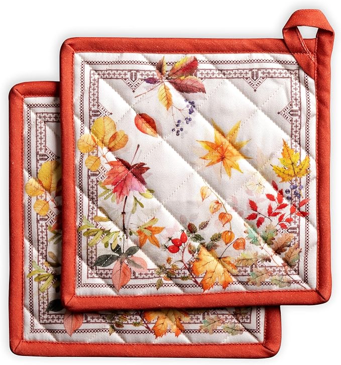 Maison d' Hermine Pot Holders 100% Cotton Potholders (8" x 8", Pack of 2) | Heat Resistant Hot Pads with Loop BBQ Cooking Baking Hotel Kitchen Handling Hot Pans Thanksgiving Christmas - Amarante