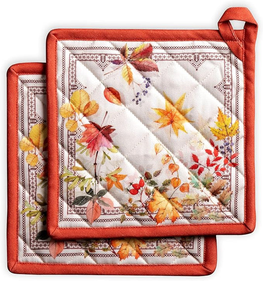 Maison d' Hermine Pot Holders 100% Cotton Potholders (8" x 8", Pack of 2) | Heat Resistant Hot Pads with Loop BBQ Cooking Baking Hotel Kitchen Handling Hot Pans Thanksgiving Christmas - Amarante