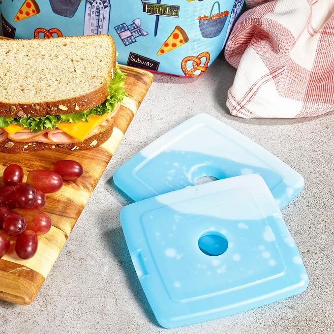 Cool Coolers by Fit + Fresh, 4 Pack Slim Ice Packs, Space Saving Reusable Ice Packs for Lunch Boxes or Coolers
