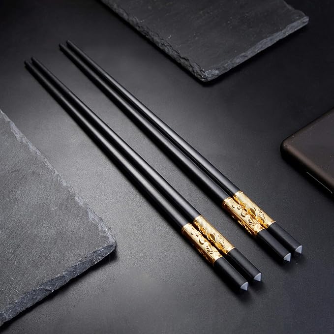 Youda Metal Chopsticks Reusable Chinese Japanese Style Dragon Chopsticks Chinese Gift Set Fiberglass Chops ticks Set Dishwasher-Safe (5 Pairs)