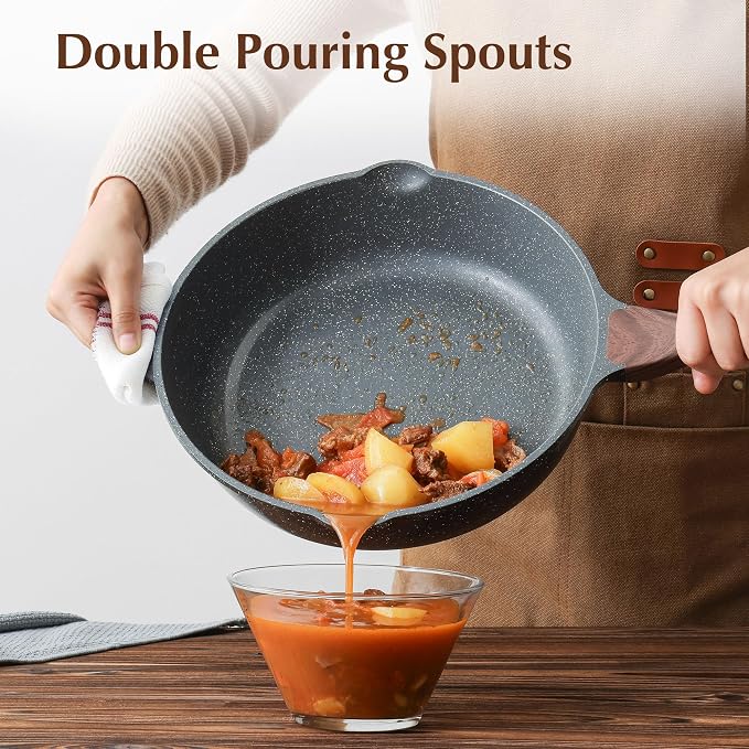 SENSARTE Nonstick Deep Frying Pan Skillet, 12-inch Saute Pan with Lid, Stay-cool Handle, Chef Pan Healthy Stone Cookware Cooking Pan, Induction Compatible, PFOA Free (Pack of 2)