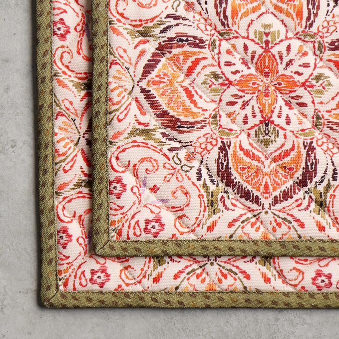 Maison d' Hermine Pot Holders 100% Cotton Potholders (8" x 8", Pack of 2) | Heat Resistant Hot Pads with Loop BBQ Cooking Baking Hotel Kitchen Handling Hot Pans Thanksgiving Christmas - Damask