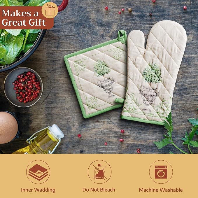 Maison d' Hermine Pot Holders 100% Cotton Potholders (8" x 8", Pack of 1) | Heat Resistant Hot Pads with Loop BBQ Cooking Baking Farmhouse Kitchen Handling Hot Pans Spring Summer - Jardin Du Roy