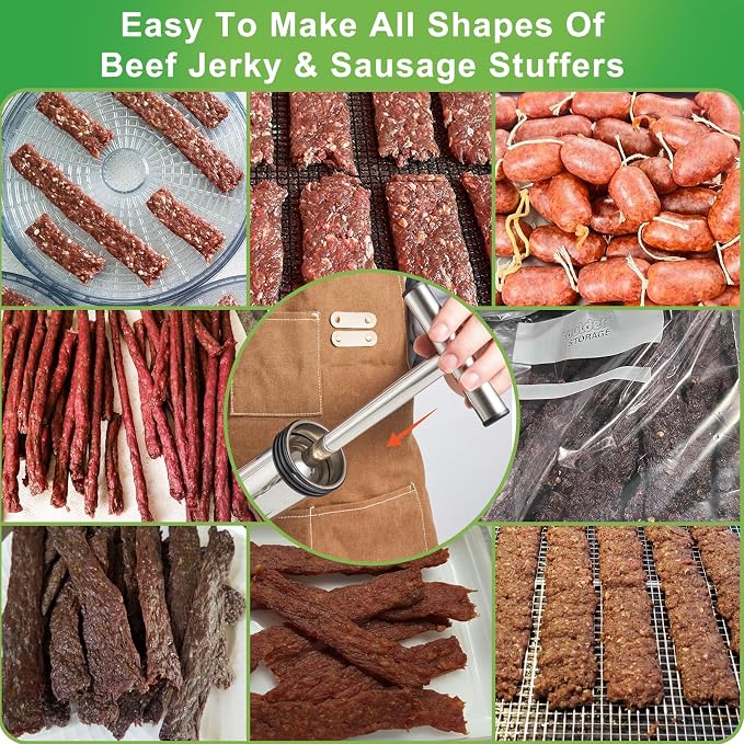 2.5LB Jerky Gun Kits, Stainless Steel Jerky Maker, Beef Stick Gun | Meat Injector For Beef Jerky Venison Snack Sticks Sausage Stuffer Jerky Shooter Cannon For Smoker Dehydrator Keto Hunter