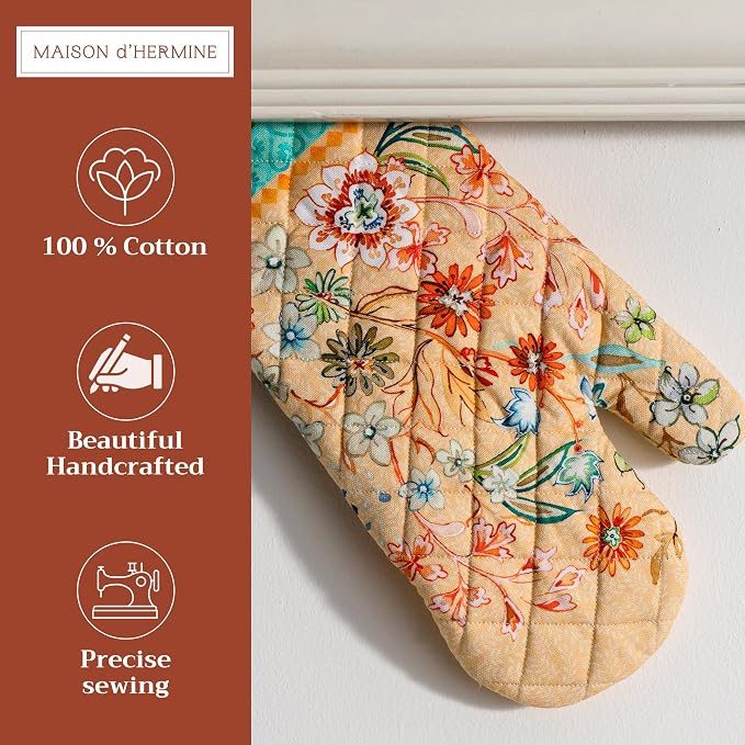 Maison d'Hermine Oven Gloves 100% Cotton Oven Mitt (7" x 13", Pack of 1) | With Loop Heat Resistant BBQ Cooking Gloves Baking Grilling Kitchen Handling Hot Pans Spring Summer - Luxury Loft - Peach