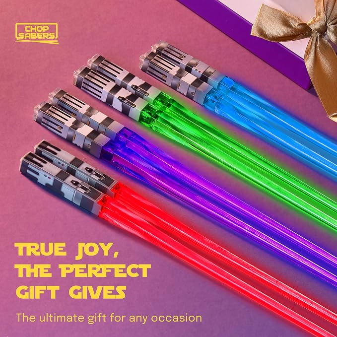 Lightsaber Chopsticks Light Up, Star War Chopsticks Light Up, Mini Lightsaber, Fun Chop, Cool Chopstick, Light Saber Chopstick, Led Chop sticks, 4 PAIRS, Blue Red Green Purple, Groove Tips