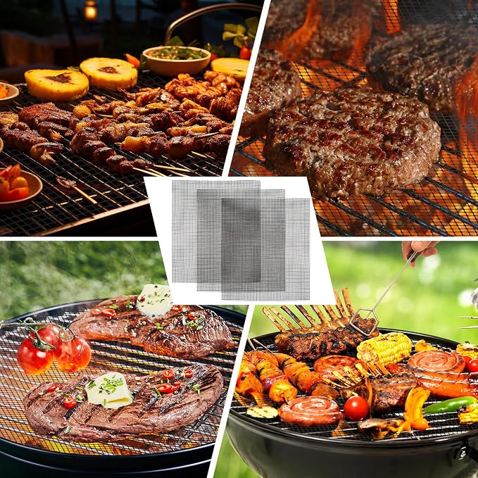 Grill Mesh Mat Set of 5 Non-Stick BBQ Grill Mats Reusable Grilling mat for Gas, Charcoal, Pellet, Oven & Air Fryer, 15.7 x 13 Inch