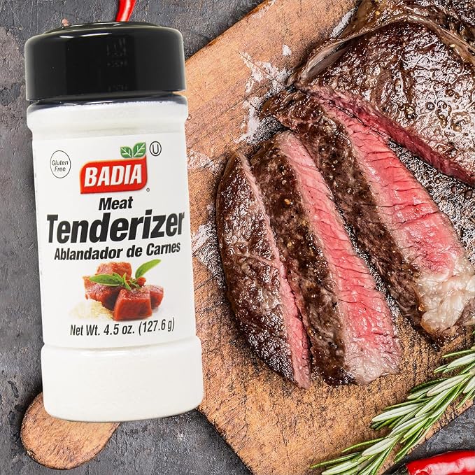 Badia Meat Tenderizer, 4.5 oz - Unseasoned Enzyme Blend for Tender Cuts of Beef, Pork, Poultry