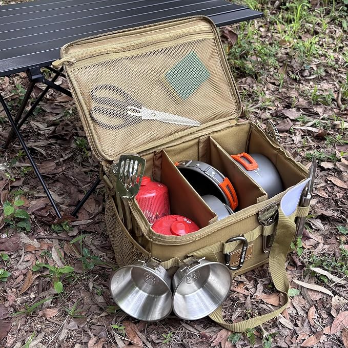 Tactical Camping Storage Bag 18L Tactical Utility Tote Bag Camping Cookware Organizer Trunk Organizer (Khaki)