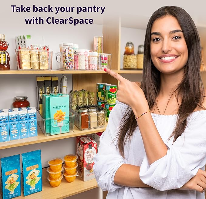 ClearSpace Pantry Organizers and Storage and Cabinet Organizer, 6 Pack | Organize snacks, groceries, and kitchen essentials with storage bins designed for pantry shelves, refrigerators, and cabinets