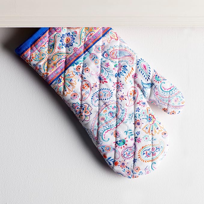 Maison d'Hermine Oven Gloves 100% Cotton Oven Mitt (7" x 13", Pack of 1) | With Loop Heat Resistant BBQ Cooking Gloves Baking Grilling Kitchen Handling Hot Pans Spring Summer - Indian Floral