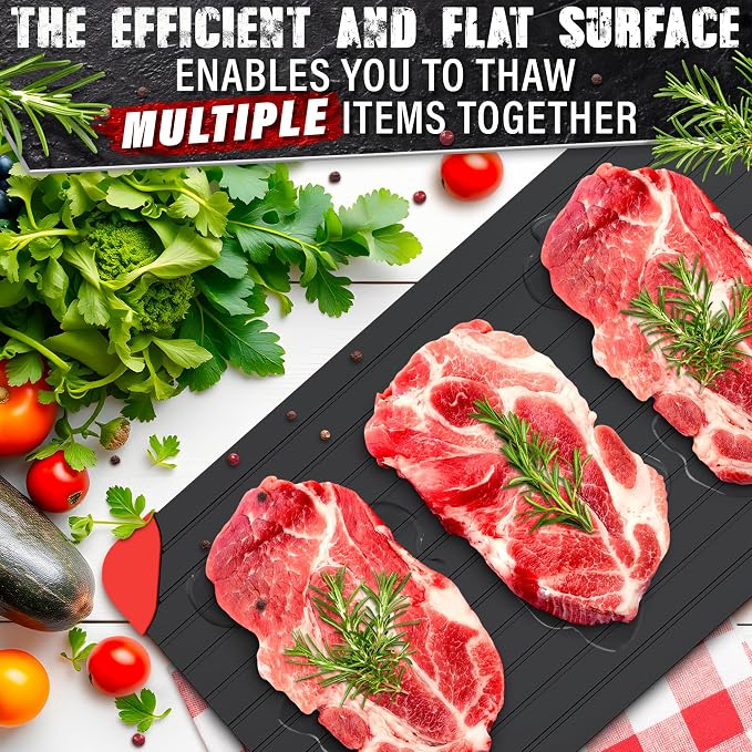 Thawing Tray for Frozen Meat, Fish, and Veggies, 14" x 8", Aluminum | Defrost Tray for Frozen Meat; Non-Stick Coating; High Heat Transfer, No Electricity; Easy Handling, Maintenance and Storage