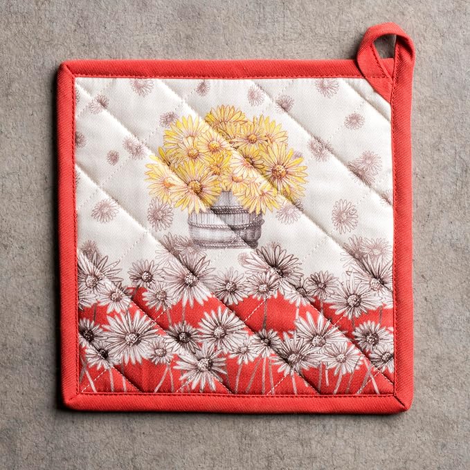 Maison d' Hermine Pot Holders 100% Cotton Potholders (8" x 8", Pack of 1) | Heat Resistant Hot Pads with Loop BBQ Cooking Baking Hotel Kitchen Handling Hot Pans Thanksgiving Christmas - Bagatelle
