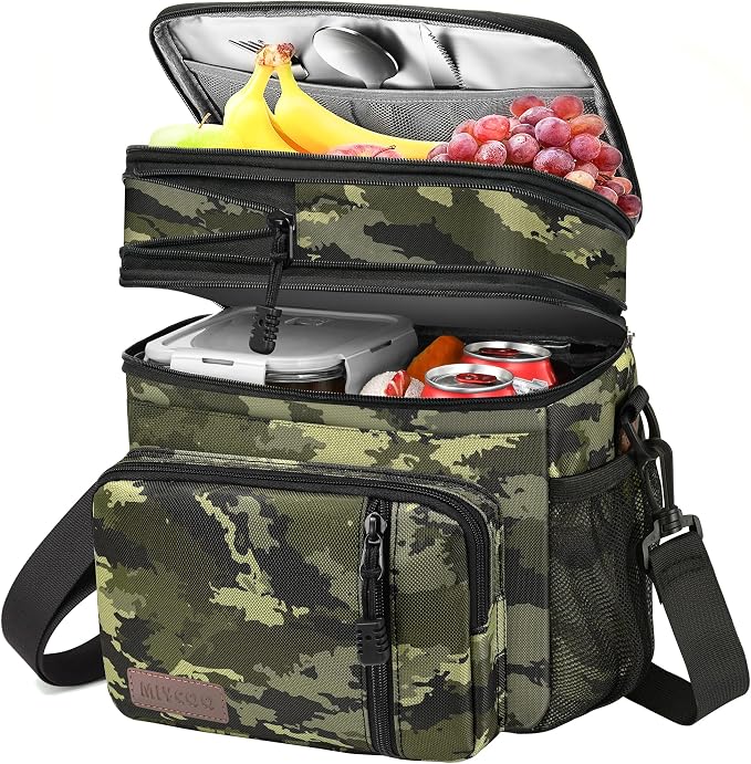 MIYCOO Lunch Bag for Men & Women, Expandable Double Deck Lunch Box, 15L | Leakproof & Waterproof, Portable, Large Soft Insulated Cooler bag for Adult, Work, Camping, Beach, Picnic, Travel