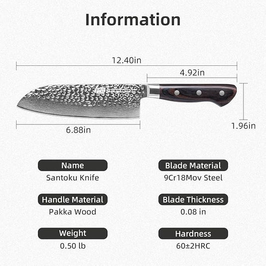 FINDKING 7 Inch Damascus Santoku Knife,Versatile Japanese-Inspired Chef Knife, Multifunctional Asian Culinary for Vegetable Preparation (Raven Series)