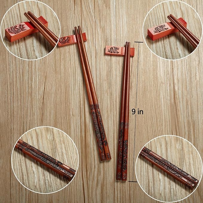 Chopstick Reusable Chinese Dragon and Phoenix Chopsticks with Holder and Carrying Bag Chinese Traditional Stylish Set（2 Pairs）